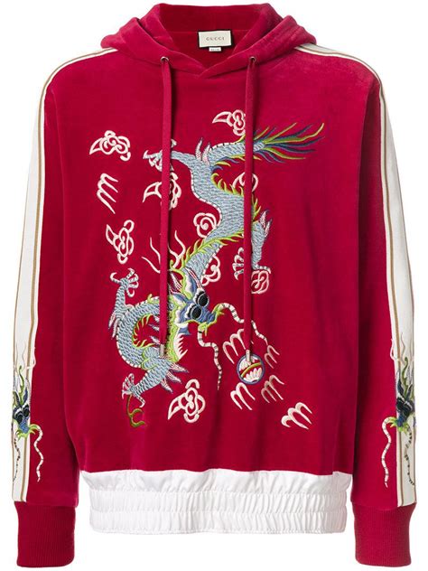 gucci dragon appliqué velvet hoodie|Gucci Dragon Appliqué Hoodie .